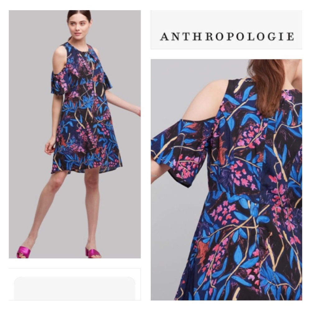 Anthropology Maeve Elia Cold Shoulder Floral Dress Sz. 4